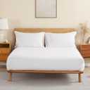 DAPU 100% French Linen Fitted Sheet Mattress Cover (1 Piece) with 16 Inch Deep Pocket, Pure Natural French Flax from Normandy, Ultra Soft, Breathable and Durable (White, King).