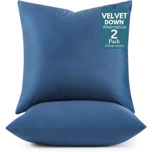 LANE LINEN Soft & Fulffy Filled Decorative Pillow/Throw Pillow Inserts Pack of 2-18x18 Inches, Synthetic Down Filled Made in Canada Sqaure Pillows Velvet Cushion Inserts - Indigo