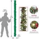 Natreecrown Pre-Lit Artificial Christmas Garland, Green Wreath, White Lights 50, Decorated with Pine Cones, Berry Clusters, Plug in, Christmas Decorations, 9 Feet