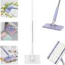 Automatic Cloth Changing Mini Mop, Hands-Free Mop Compatible with Face Towels, 360°Rotating Head with Portable Push-Pull Handle for Bathroom, Kitchen (White)
