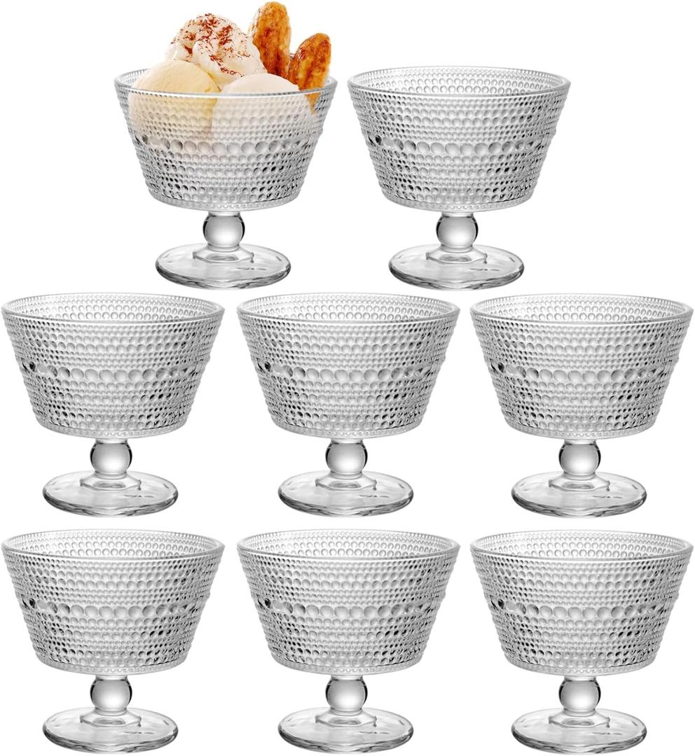Glass Dessert Bowls Set of 8, 9oz Ice Cream Sundae Cups for Breakfast, Oats, Milk, Sorbet, Yogurt (8PCS)