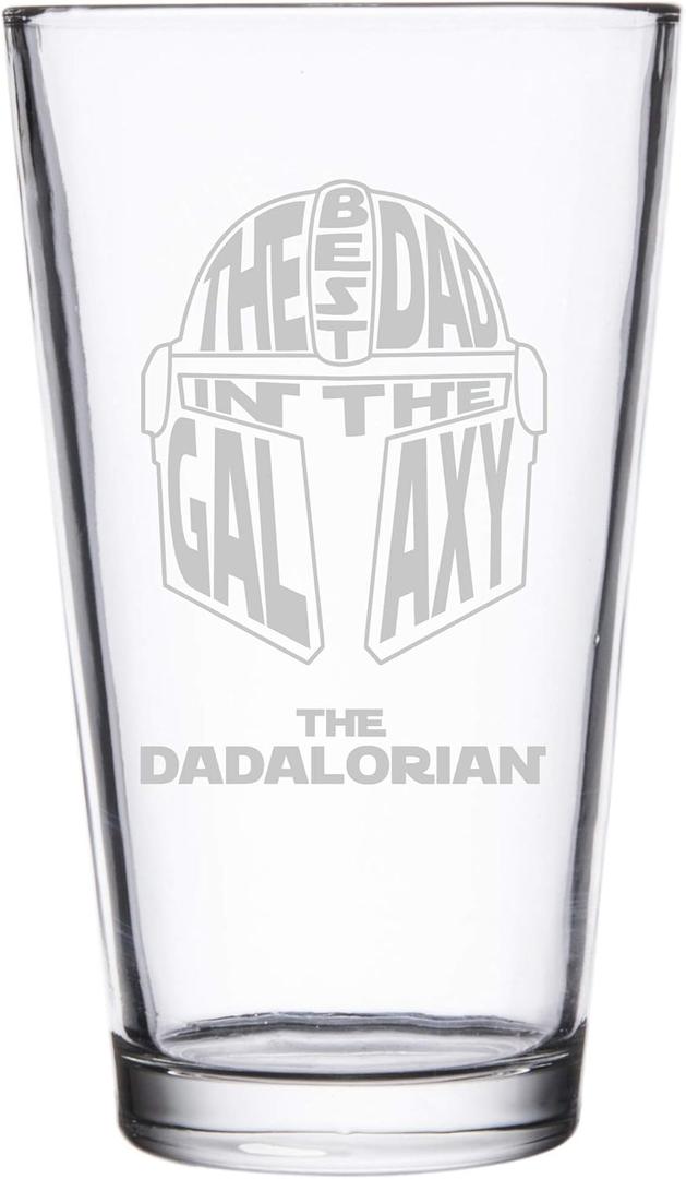 The Dadalorian Best Dad in The Galaxy Bounty Hunter Text Face Parody Father's Day for Him Papa - Laser Engraved Pint Glass for Beer, 16 oz Stein
