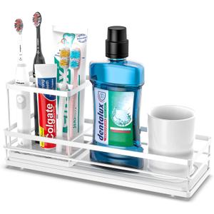White Toothbrush Holders for Bathrooms, 4 Slots Tooth Brushing Organizer, Electric Tooth Brush Toothpaste Holder