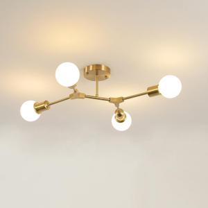 Modern Semi Flush Mount Ceiling Light,Mid Century 4 Light Lighting Fixture for Dining Room Bedroom Kitchen Foyer Entryway Hallway Closet,Metal Gold Sputnik Chandelier