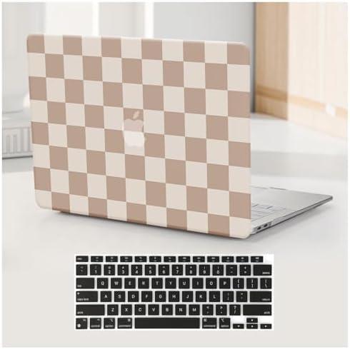 BYCeKe Compatible with MacBook Air 13.6 inch Case 2022-2025 M4 A3240 M3 A3113 M2 A2681,for Mac 13 M4 Checkered Textured Cream Plastic Hard Shell&Keyboard Cover for Mac Air 13.6 Laptop,Checkerd Neutral