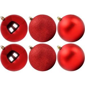 Benjia Extra Large Size Outdoor Christmas Ornaments, Oversized Huge Big Shatterproof Xmas Christmas Plastic Balls for Outside Lawn Yard Tree Hanging Decorations (4"/100mm, Red, 6 Packs)