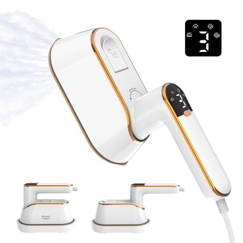 Portable Travel Steamer Iron for Clothes with LCD Display - 4 Mode Handheld Mini Clothing Steam Iron, 1200W Small Garment Steamer, Hand Held Fabric Steamer for Home, Dorm, Travel (120V ONLY)(White)