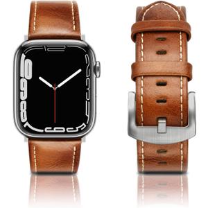 EDIMENS Leather Bands Compatible with Apple Watch 46mm 45mm 44mm 42mm(Series 1 2 3) Band Men Women, Vintage Genuine Leather Wristband Replacement Band Compatible for Apple Watch iwatch Series 10 9 8 7 6 5 4 SE2 SE (Chestnut Brown)