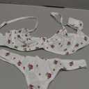 SweatyRocks Women's Print Triangle Bra and Panty 2 Piece Lingerie Set (Large, Floral White Red)
