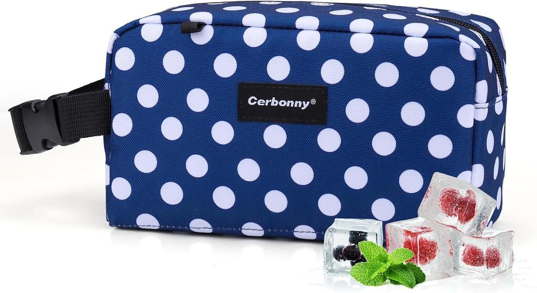Cerbonny Small Cooler Bag Freezable Lunch Bag for Work School Travel,Small Lunch Bag,Small Insulated Bag For Adults/Kids,Freezer Lunch Bags,Mini Lunch Bag Fit For YogurtBlue with white dots