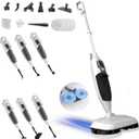 Scrub and Steam Mop with 13 Accessories,Floor Scrubber Spin Mop for Hard Floors Deep Cleaning,Washable Mop Pads for Home,550ml Capacity,Chemical-Free Deep Clean & Sanitize with High Temperature (Parchment)