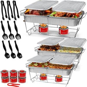 Large Full Size 33-Pcs Disposable Chaffing Buffet with-Covers, Utensils, Fuel Cans  Premium Chafing Dish Set for Events, Parties, Catering (Complete Kit (with Racks)) Large Full Size 33-Pcs Disposable Chaffing Buffet with-Covers, Utensils, Fuel Cans  Premium Chafing Dish Set for Events, Parties, Catering (Complete Kit (with Racks))