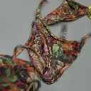 RoseSeek Women's 2 Piece Leopard Floral Bikini Sets Ring Triangle Halter Bathing Suit Tie Back Swimsuit (XS)
