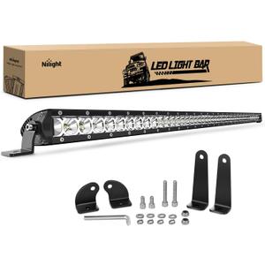 Nilight NI04-200W 1PC LED 41inch 200W Spot Flood Combo Single Row 19000LM Off Road 3D Fog Driving Roof Bumper Light Bars for Jeep Ford Trucks Boat, Black (White)
