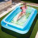 SLOOSH Inflatable Tanning Pool Lounger Float, 85" x 57" Extra Large Pool Floats Adult with Pillow, 4 in 1 Suntan Tub Raft Floatie,Sunbathing Bed Lounge for Water Blow Up Ball Pit, XL-Blue Green
