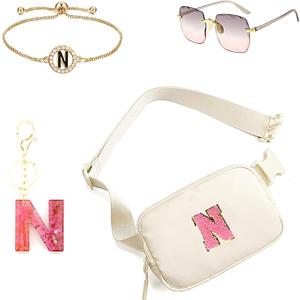 Janhavi Birthday Gifts,Travel Gifts for Women, Initial Crossbody Fanny Pack for Girls, Mini Waist Pack for Travel Essentials, Cute Belt Bag for Girls, Women,Mum Sister-Cream 