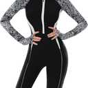 Women One Piece Long Sleeve Rash Guard UV Protection Surfing Swimsuit Swimwear Bathing Suit (Small, Z Black Streak Boyleg)