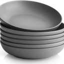 Y YHY Pasta Bowls Set of 6, Large Salad Serving Bowls, Porcelain Soup Bowls 30 Ounces, Wide and Flat, Microwave Dishwasher Safe, Matte Grey