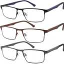 3 Pack Reading Glasses Men 1.25 Blue Light Blocking, Readers Men with Spring Hinge Reduce Eyestain/UV/Dryness, Mens Reading Glasses +1.25 (3 Pack( Black Brown Gray))
