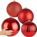4 Pcs 8'' Extra Large Christmas Ball Ornaments Giant Oversized Plastic Xmas Ball Big Hanging Christmas Tree Ornaments for Xmas Tree Holiday Party Outdoor Decor(Red)