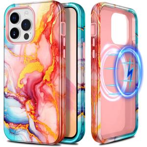 Casetego for iPhone 13 Pro Max Case,Compatible with MagSafe,[Military Grade Drop Test] Full Body Protection Slim Shockproof Rugged Marble Women Girls Case for iPhone 13 Pro Max 6.7 inch,Rose Gold