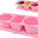 Silicone Snack Containers, Three-Compartment Foldable Snack Box Containers With Lids, Salad Dressing Seasoning Containers, Suitable for Travel, Office, Picnics (Pink)