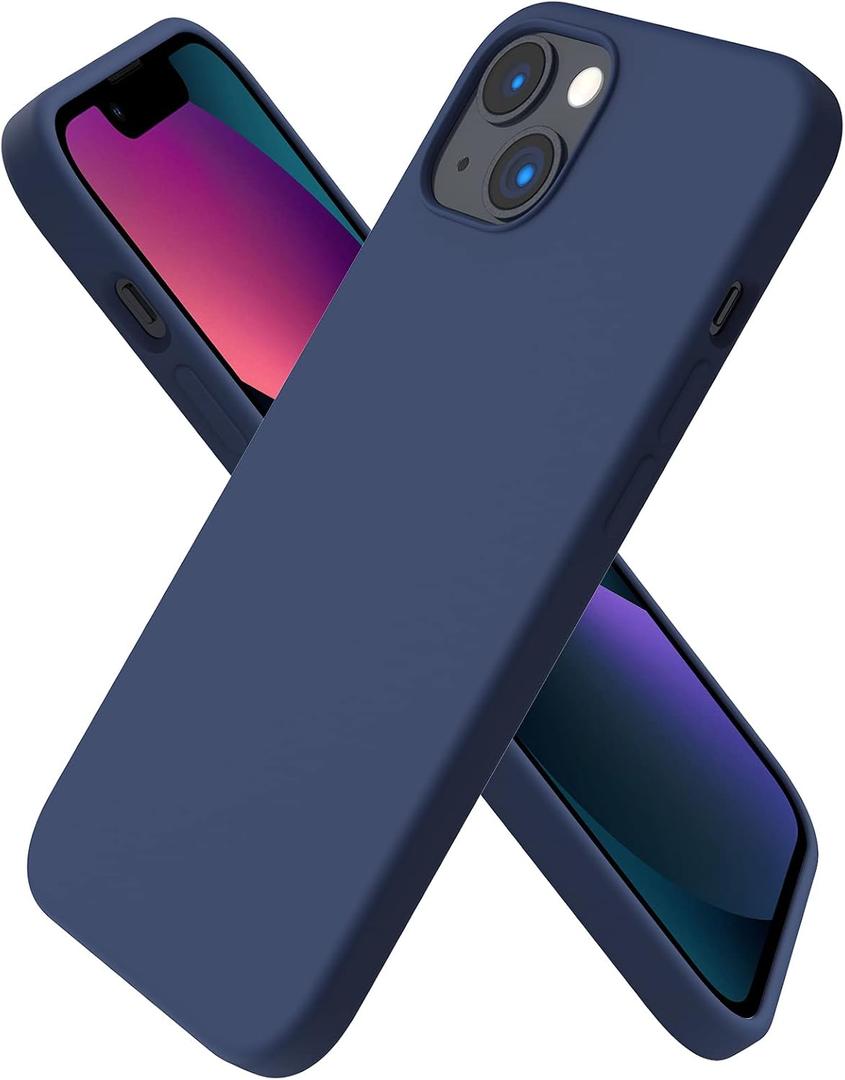 ORNARTO Compatible with iPhone 13 Case 6.1, Slim Liquid Silicone 3 Layers Full Covered Soft Gel Rubber Phone Case Protective Cover 6.1 Inch-Navy Blue
