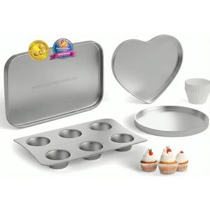 Doll Buddies Kids Complete Oven Pan Set for Easy Bake Ultimate Oven | 75 Cupcake Liners (15 More Than Others) | Cupcake, Circle, Heart & Rectangular Bake Pans | Gift Accessories for Easy Bake Mixes