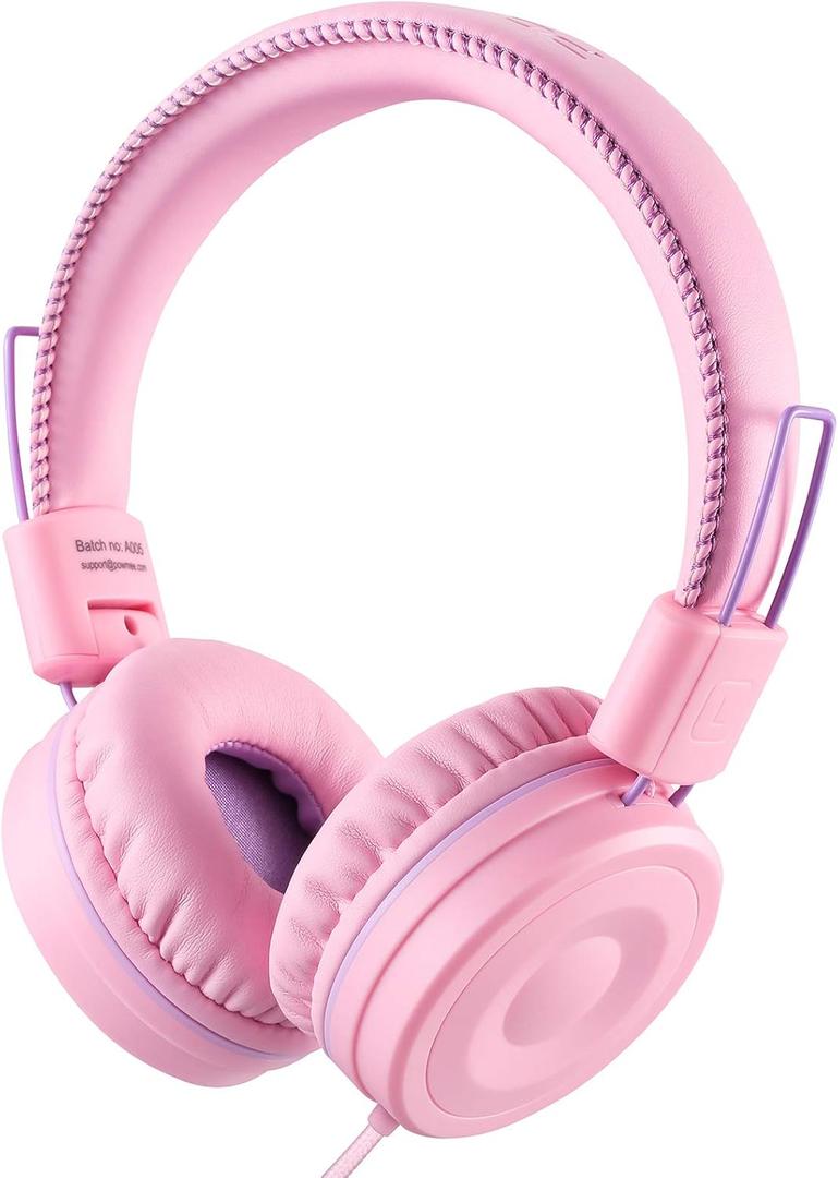 M1 Kids Headphones Wired Headphone for Kids,Foldable Adjustable Stereo Tangle-Free,3.5MM Jack Wire Cord On-Ear Headphone for Children (Pink)
