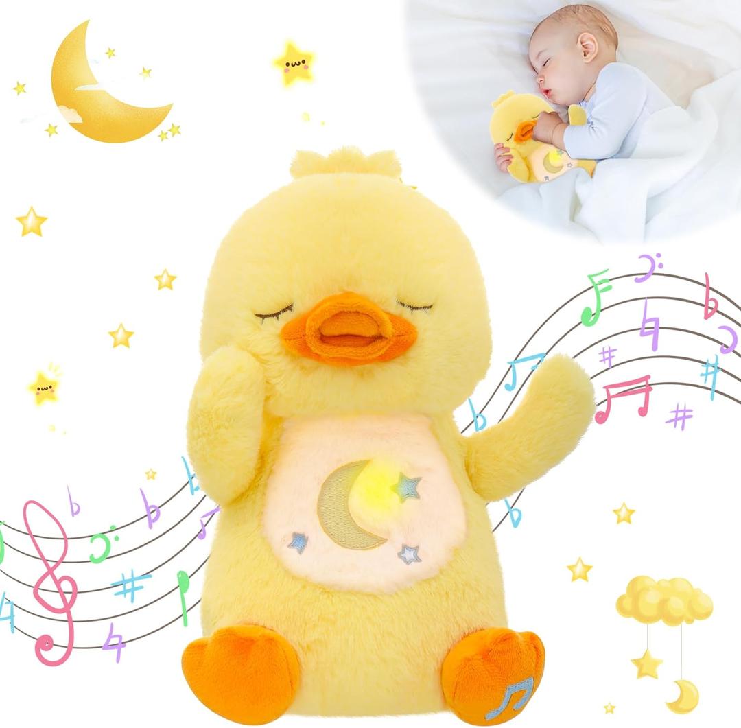 MIAODAM Breathing Stuffed Animal Duck Plush with Realistic Breathing Action and Lighted Music Perfect for Babies and Kids