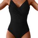 B2prity One Piece Swimsuit for Women Adjustable Double Strap V Neck Bathing Suit Tummy Control Slimming Swimwear (Large, Black)