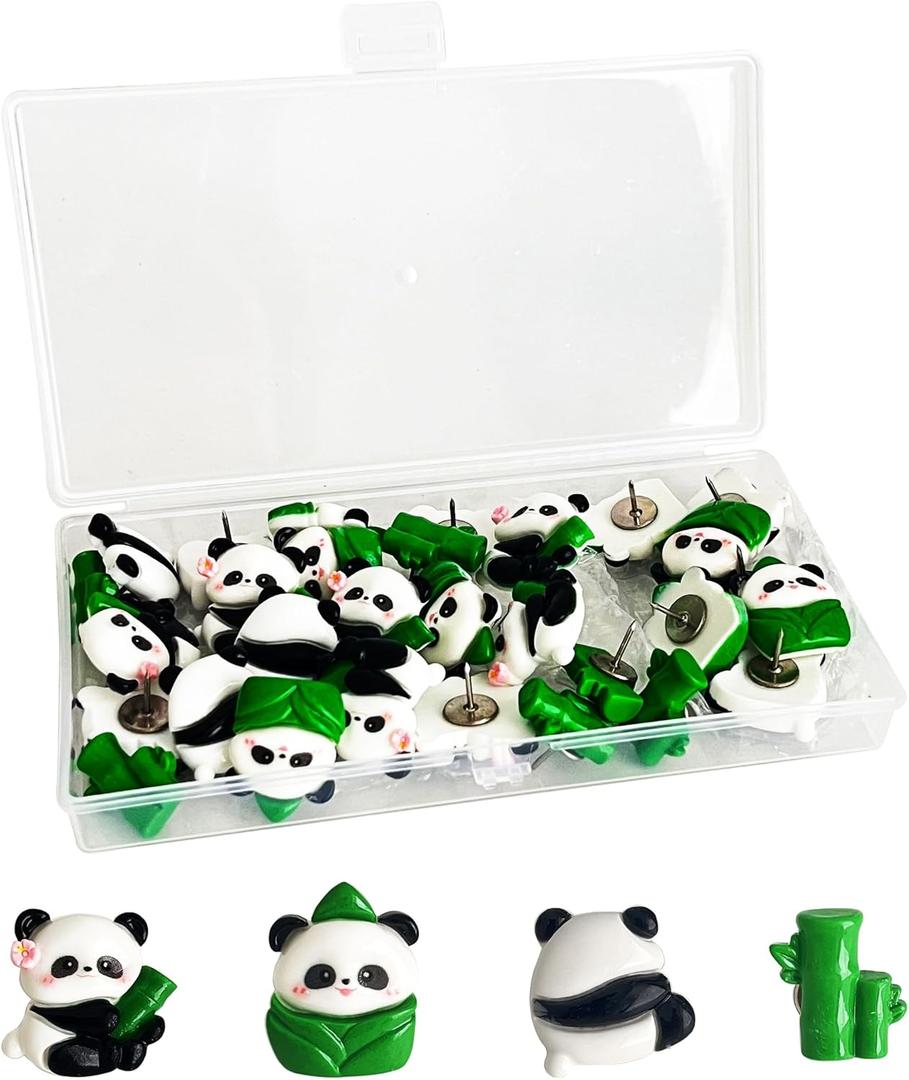 Cute Panda Push Pins - Decorative Resin Thumb Tacks for Bulletin Board, Cork Board, Office, School - 30-Pack