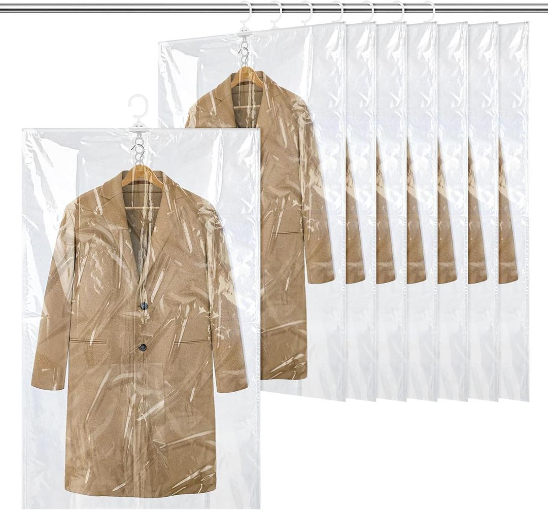 8 Pack Hanging Vacuum Sealer Storage Bags Reusable Space Saver Compressed Bags Closet Organizer Moving Travel Supplies for Clothes Coats Suits Dress Jackets Bedding Comforters Blankets