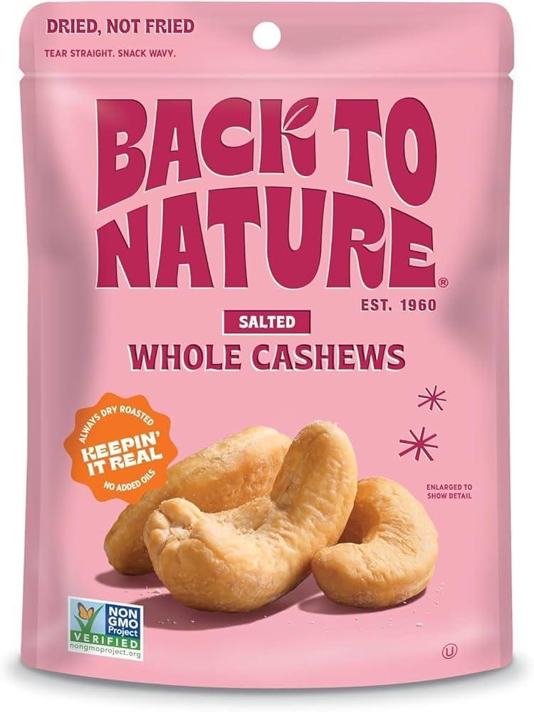 2 x Back to Nature Jumbo Cashews - Dry Roasted with Sea Salt, Non-GMO High Protein Snacks, 9 Ounce (EXP 06/04/26)