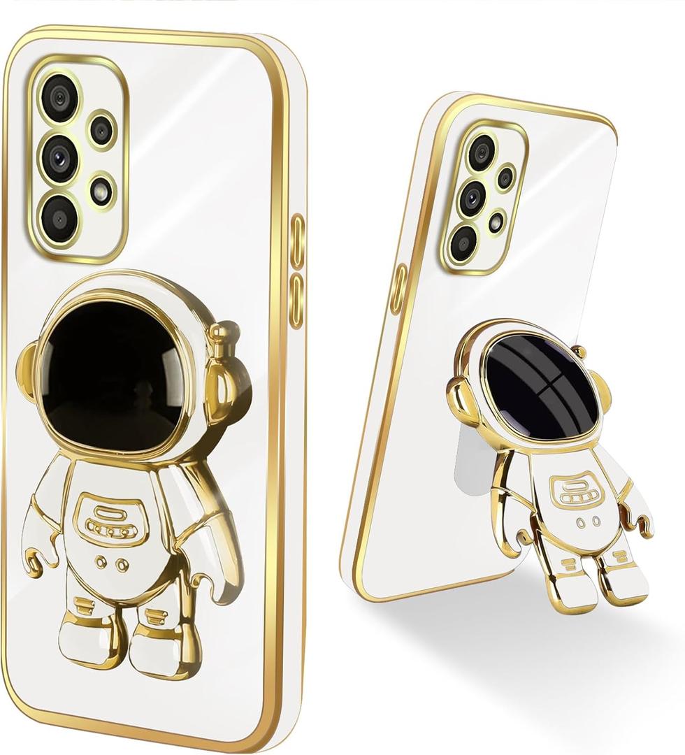 For Samsung Galaxy A53 5G Phone Case Girl Women Unique White Case, Cute 6D Astronaut Stand Shockproof Protection Silicone Soft Cover
