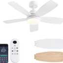 Ceiling Fans with Lights, 42 Inch Low Profile Ceiling Fan with Lights and Remote Control, LED Dimmable DC Reversible, 8 Speed, Noiseless, Modern White Ceiling Fan for Bedroom, Indoor/Outdoor Use