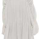 Summer Beach Cover Up Ruched Bell Sleeve Tops Women Bow Tie Front V Neck Shirt (White) L
