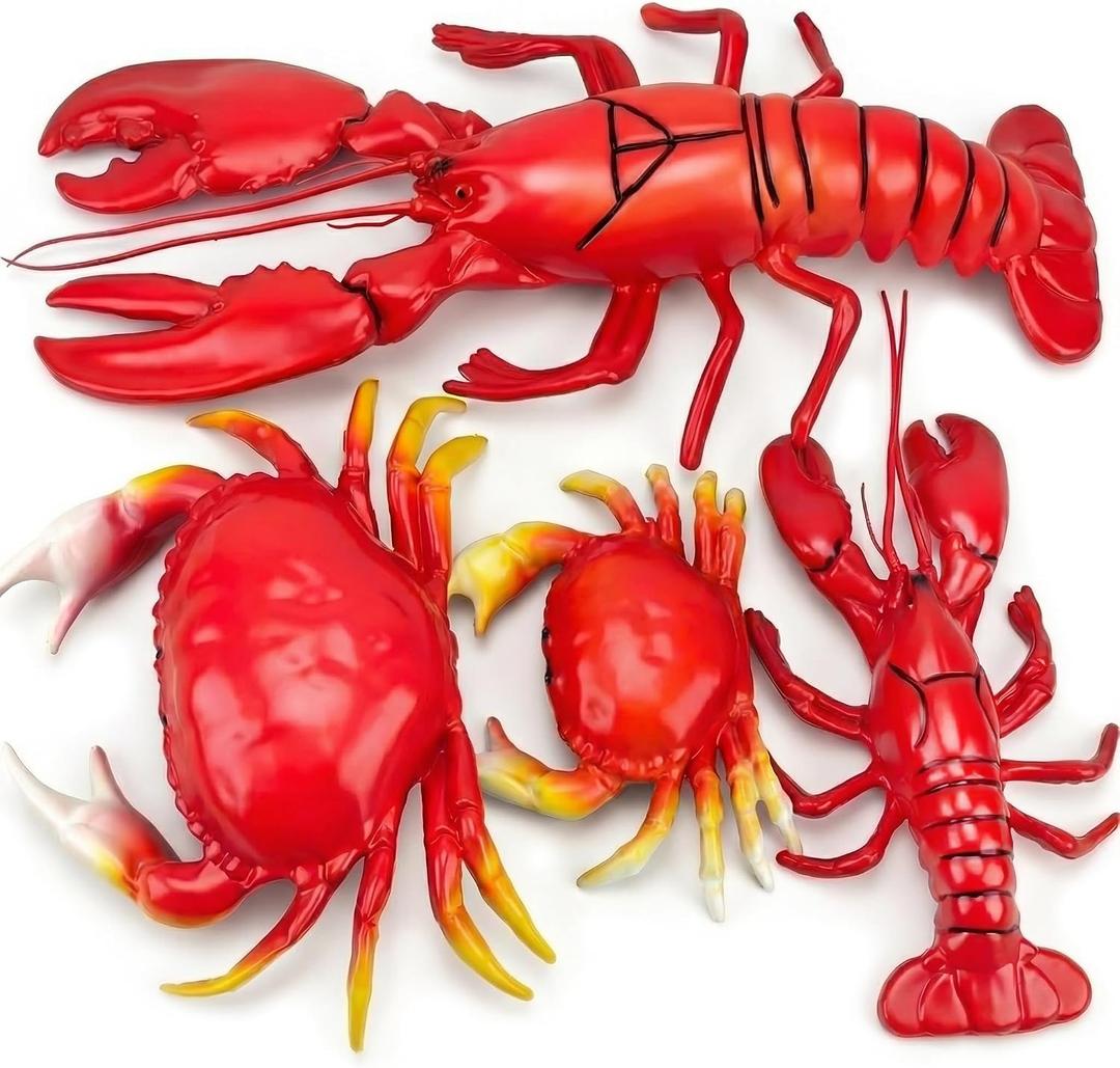 Gresorth 4 Pack Fake Large Sea Life Creatures Collection Artificial Lobster & Crab Plastic Animal Home Party Decoration Display Kids Toy