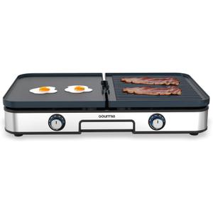 Gourmia 3-in-1 Indoor Grill & Griddle Electric Combo Dual Independent Cooking Zones, Reversible Nonstick Ceramic Plates, XL Cooking Surface, 250400F Adjustable Temp, Dishwasher Safe