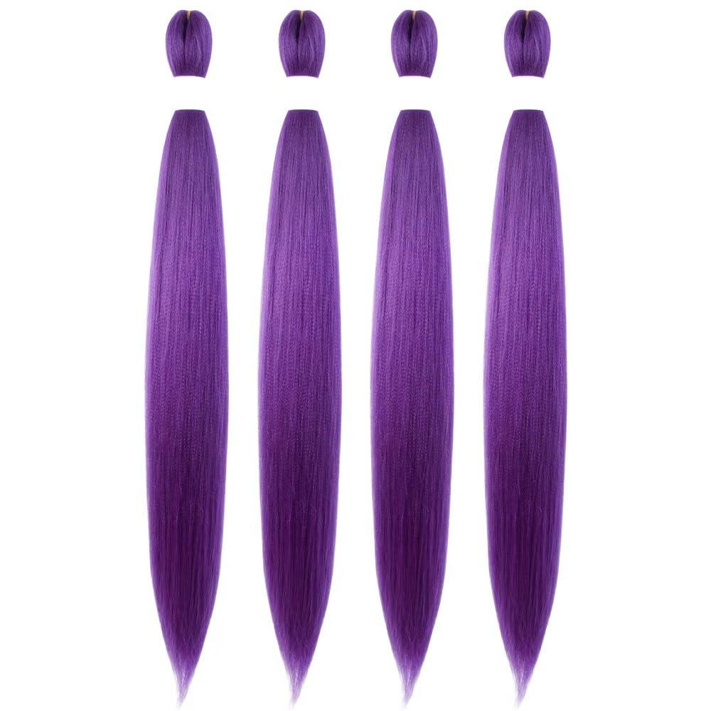 Osuntress Purple Hair Extensions 30 Inch 4 Packs, Long Pre Stretched Braiding Hair for Kids Braids, Dark Purple Synthetic Fiber total 60 Inch