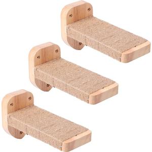 COOLEX 3pcs Cat Wall Steps, Climbing Mounted Furniture, Shelves With Hemp Rope Covered, Solid Wood Ladder for Playing and Climbing (StandardWood)