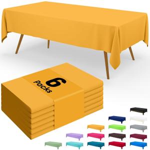 Smiry Disposable Table Cloth - 6 Pack, 54 x 108 Inch Waterproof Rectangle Tablecloths for Parties, Decorative Plastic Table Cover, Leakproof & Sturdy, Mustard Yellow