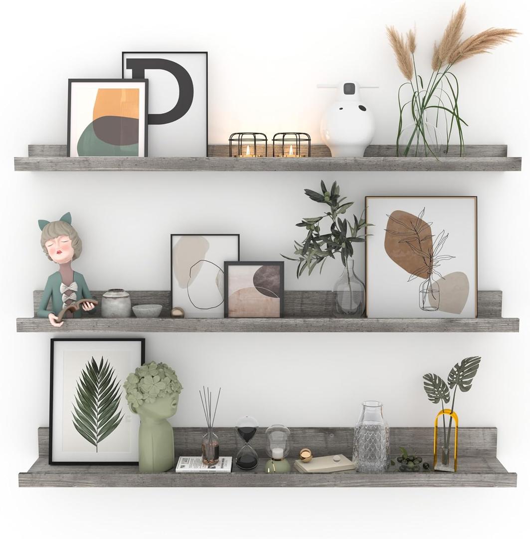 Giftgarden 36 Inch Grey Floating Shelves for Wall Mount, Gray Wood Wall Shelf Ledge for Bathroom Bedroom Living Room Kitchen Storage, Set of 3 Different Sizes