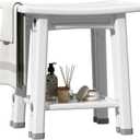 Shower Stool, Non-Slip Shower Bench with Storage Shelf Waterproof, Elderly & Disabled Shower Chair for Inside Shower