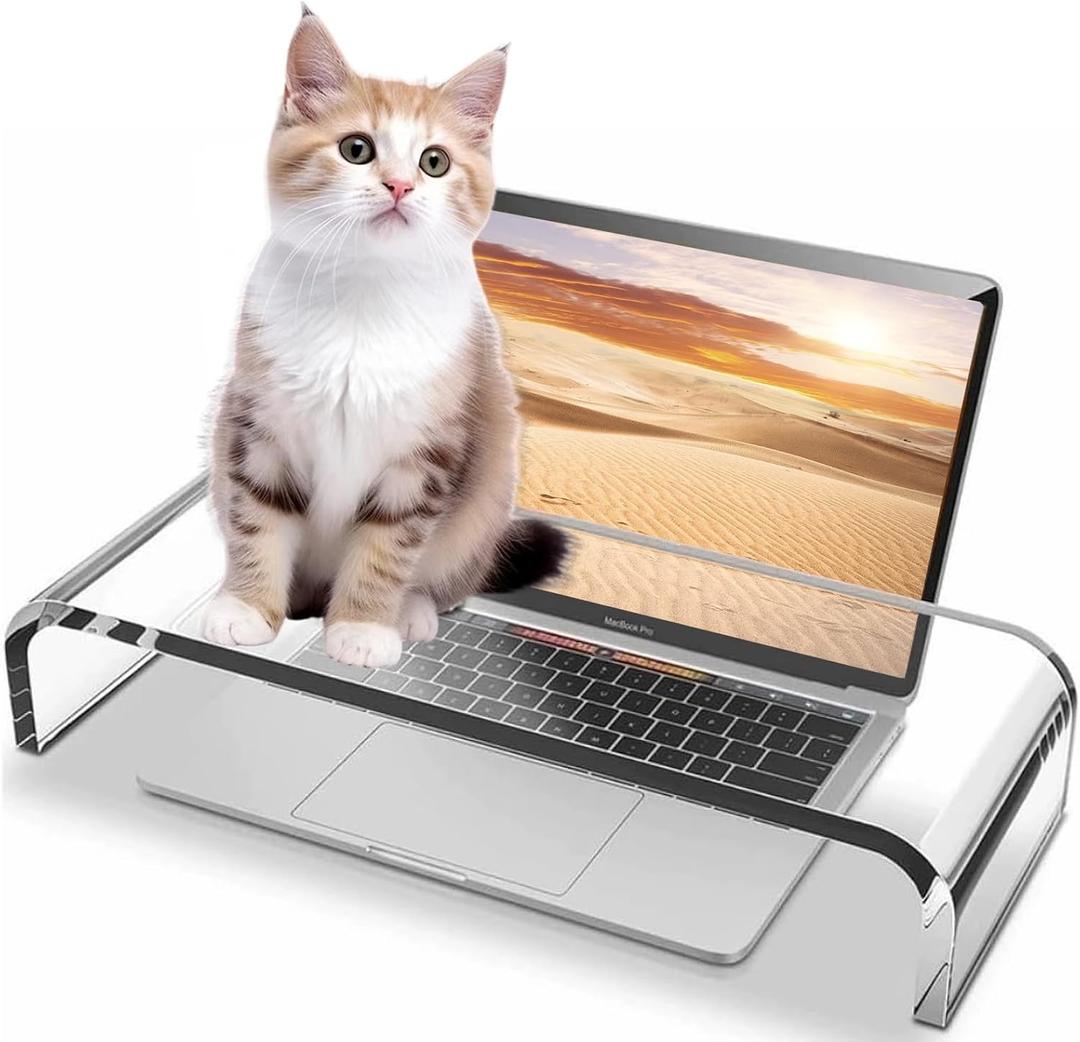 Clear Monitor Stand Riser, Computer Monitor Stand/Acrylic Monitor Riser for Home Office Laptop, PC Desk Stand for Keyboard Storage & Multi-Media Laptop Printer TV Screen (14"/7.1"/3.6")