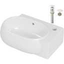 AmpleCharmic Wall Mount Bathroom Vessel Sink, 16.5’’ Floating Ceramic Basin for Small Bathroom with Faucet/Pop-up Darin/P-trap/Overflow, One-stop Shopping Modern Sink, Right Hand, White