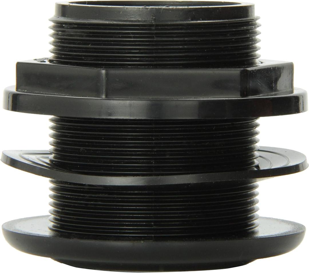Lifegard Aquatics Standard Threaded Bulkhead Kit for Fish Aquariums  High-Impact Resistant PVC  Includes Bulkhead Fitting, Gasket, Lock Nut  Jet Black  1-1/2 Inch