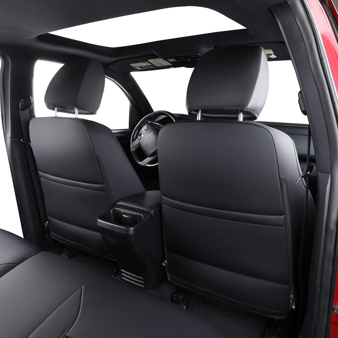 LUCKYMAN CLUB Tacoma Full-Set Seat Covers P04-HY-24, Fit Tacoma 2024 2025 2026 Double/Crew Cab, with Water Resistant Faux Leather (Full Set, Black-Red)