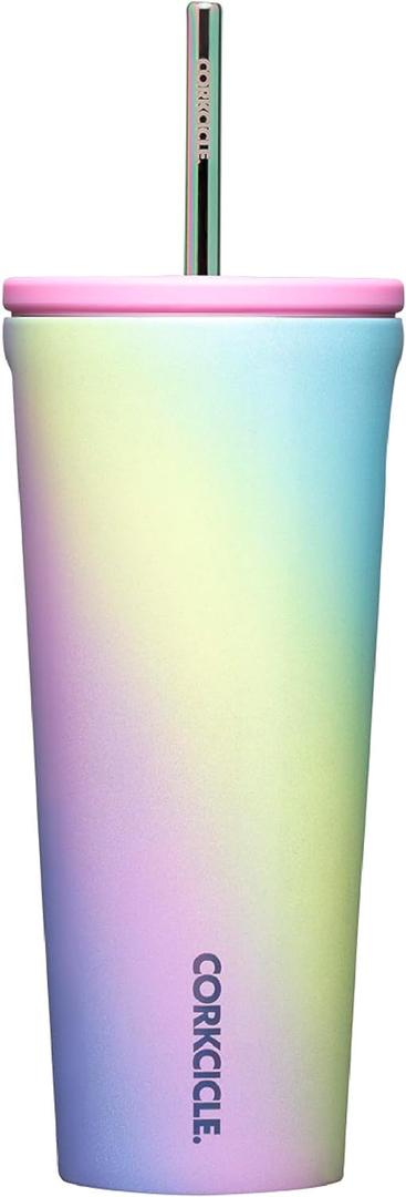 Corkcicle Cold Cup Insulated Tumbler with Lid and Straw, Rainbow Unicorn, 24 oz  Reusable Water Bottle Keeps Beverages Cold for 12hrs, Hot 5hrs  Cupholder Friendly Tumbler, Lid for Flexible Sipping