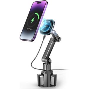 TOPGO Cup Phone Holder Wireless Charger, Magnetic Phone Holder Car Wireless Charger, Fast Charging for iPhone 17/17 Air/17 Pro/17 Pro Max, Galaxy - Black